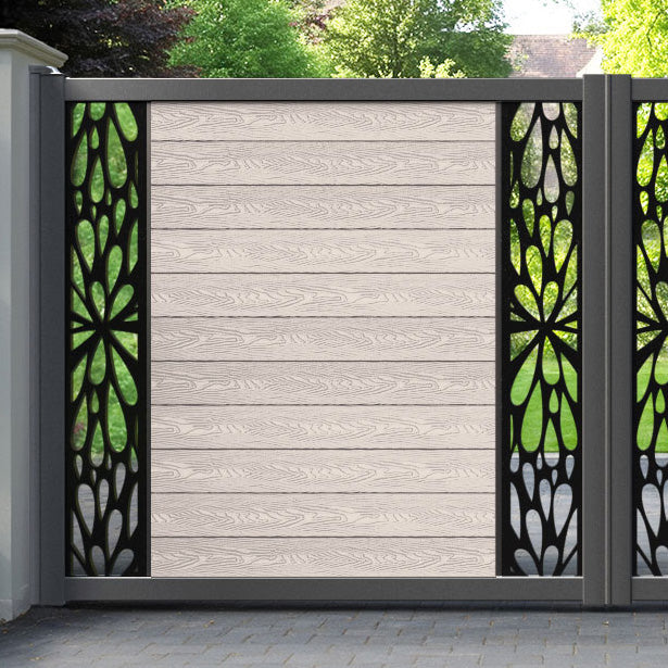 Classic Blossom Straight Top Driveway Gate - Mid Stone - Middle & End Screen