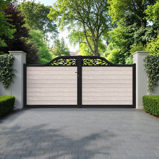 Classic Blossom Curved Top Driveway Gate - Mid Stone - Top Screen