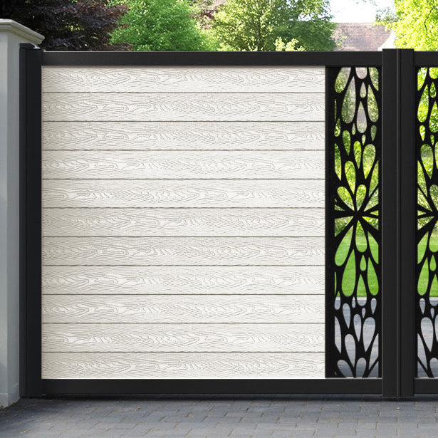 Classic Blossom Straight Top Driveway Gate - Light Stone - Middle Screen