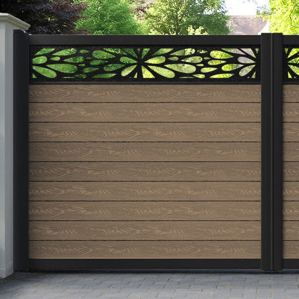 Classic Blossom Straight Top Driveway Gate - Teak - Top Screen