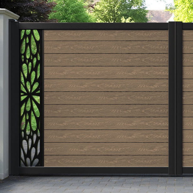 Classic Blossom Straight Top Driveway Gate - Teak - End Screen