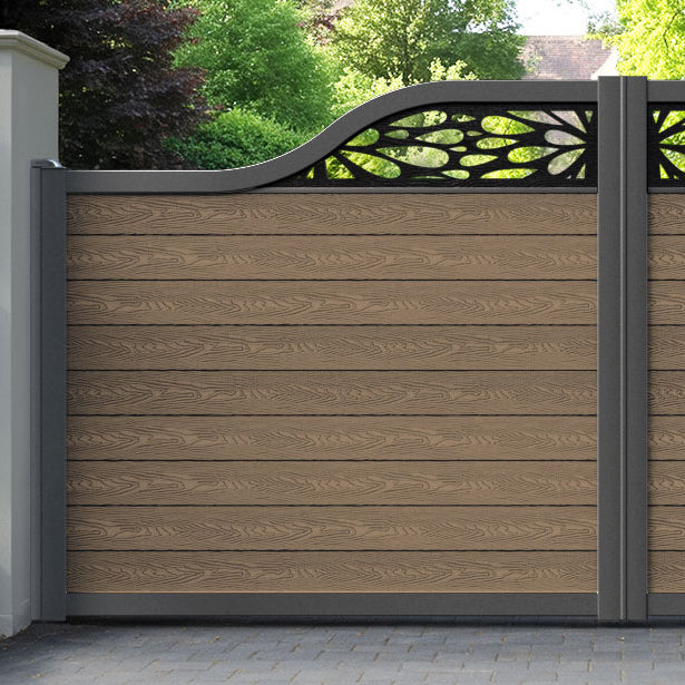 Classic Blossom Curved Top Driveway Gate - Teak - Top Screen