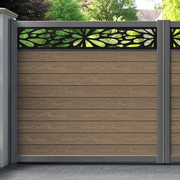 Classic Blossom Straight Top Driveway Gate - Teak - Top Screen