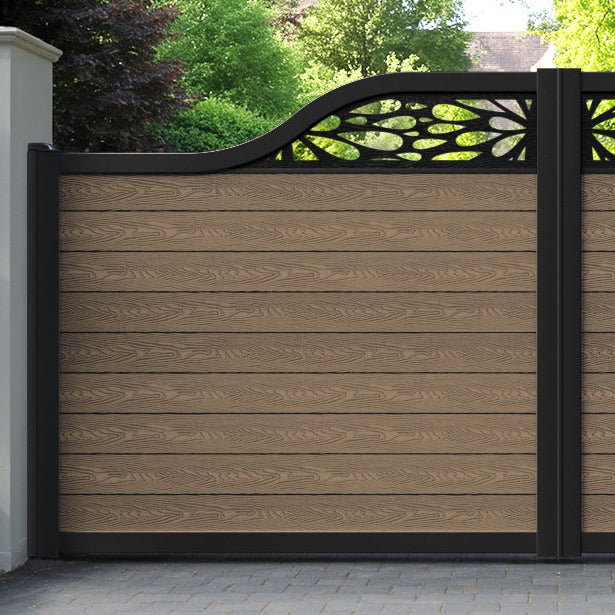 Classic Blossom Curved Top Driveway Gate - Teak - Top Screen