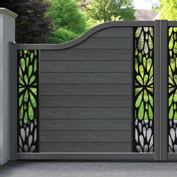 Classic Blossom Curved Top Driveway Gate - Dark Grey - Middle & End Screen