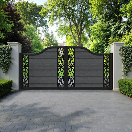 Classic Blossom Curved Top Driveway Gate - Dark Grey - Middle & End Screen