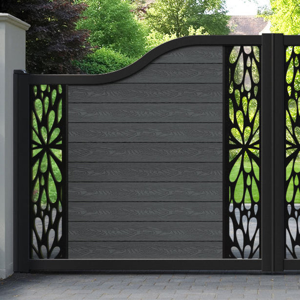 Classic Blossom Curved Top Driveway Gate - Dark Grey - Middle & End Screen