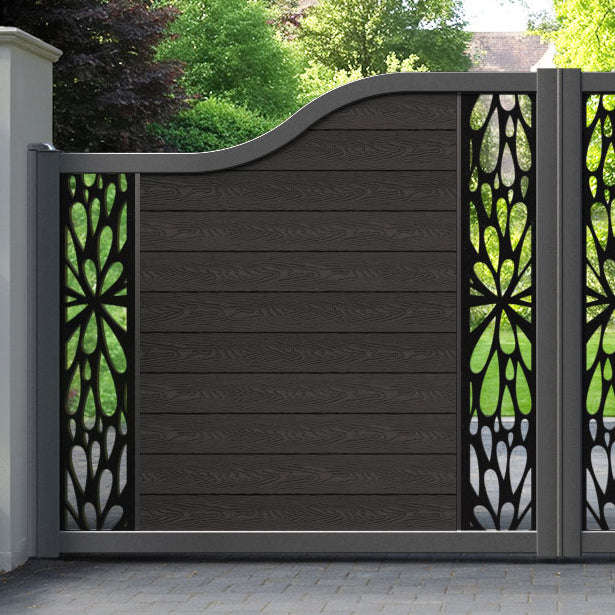 Classic Blossom Curved Top Driveway Gate - Dark Oak - Middle & End Screen