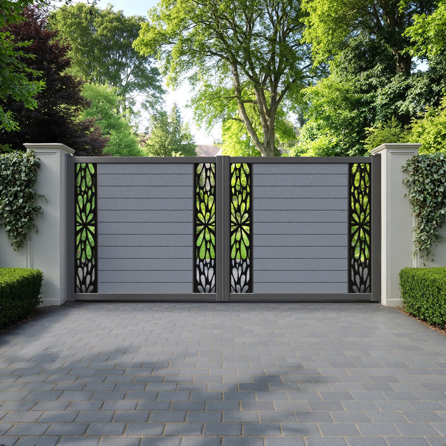 Fusion Blossom Straight Top Driveway Gate - Anthracite - Middle & End Screen