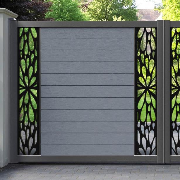 Fusion Blossom Straight Top Driveway Gate - Anthracite - Middle & End Screen