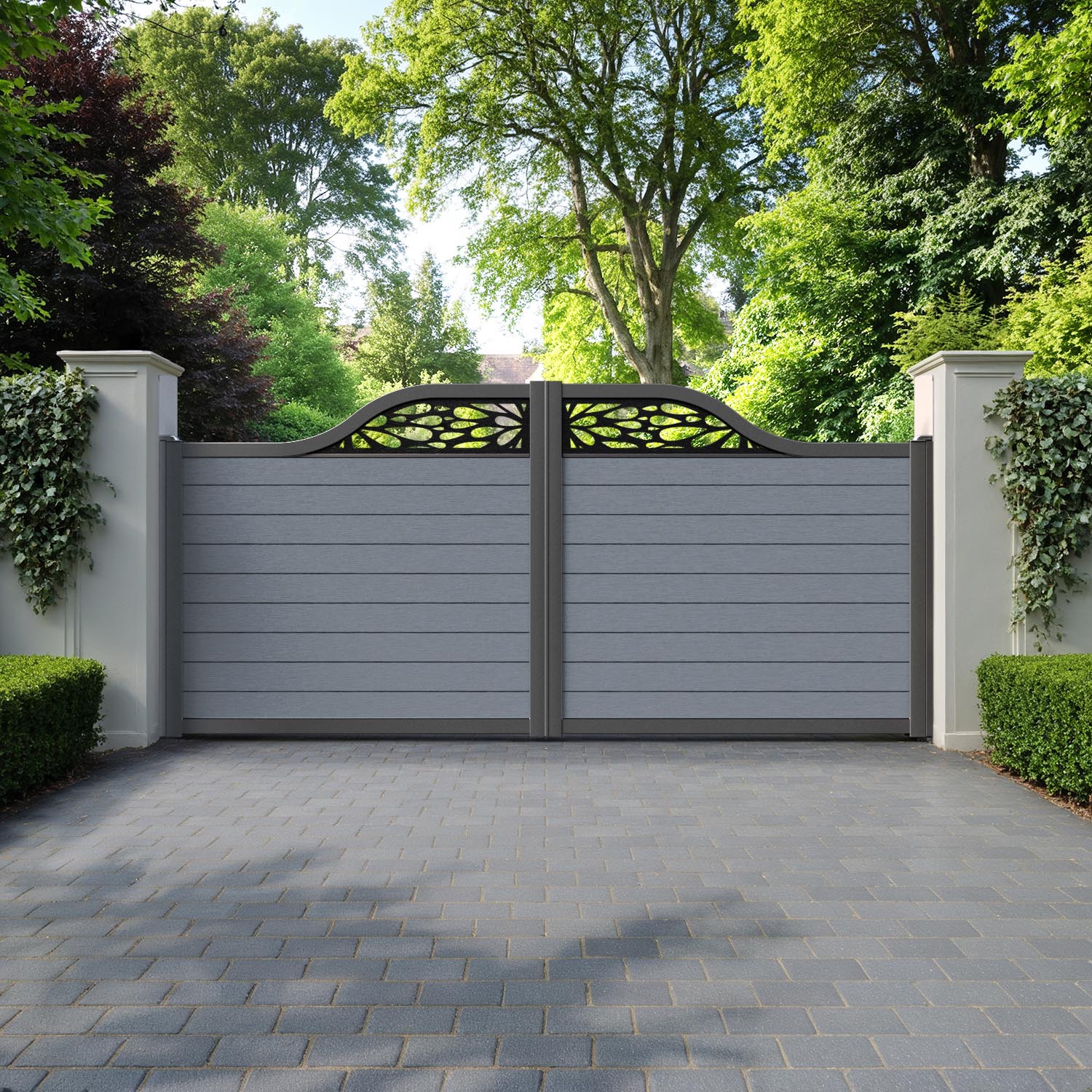 Fusion Blossom Curved Top Driveway Gate - Anthracite - Top Screen