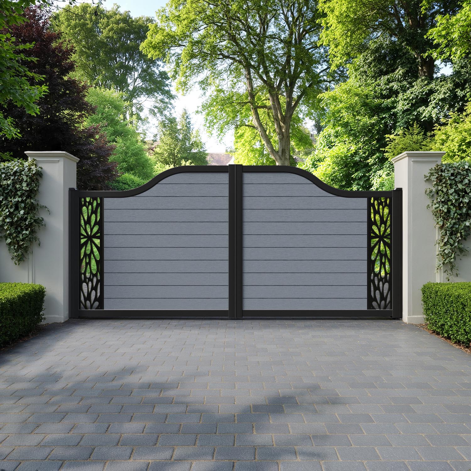 Fusion Blossom Curved Top Driveway Gate - Anthracite - End Screen