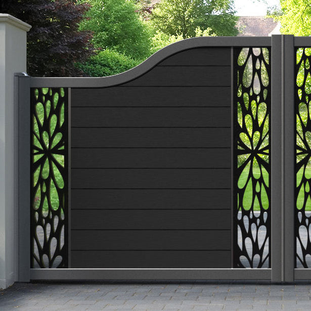 Fusion Blossom Curved Top Driveway Gate - Black - Middle & End Screen