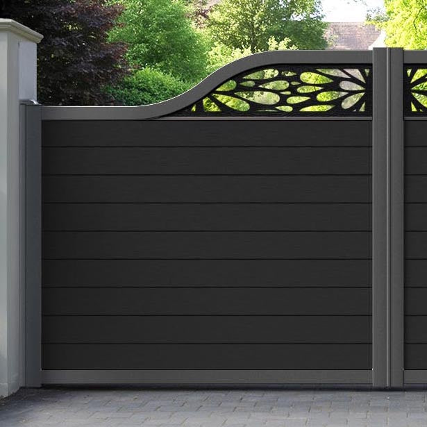 Fusion Blossom Curved Top Driveway Gate - Black - Top Screen
