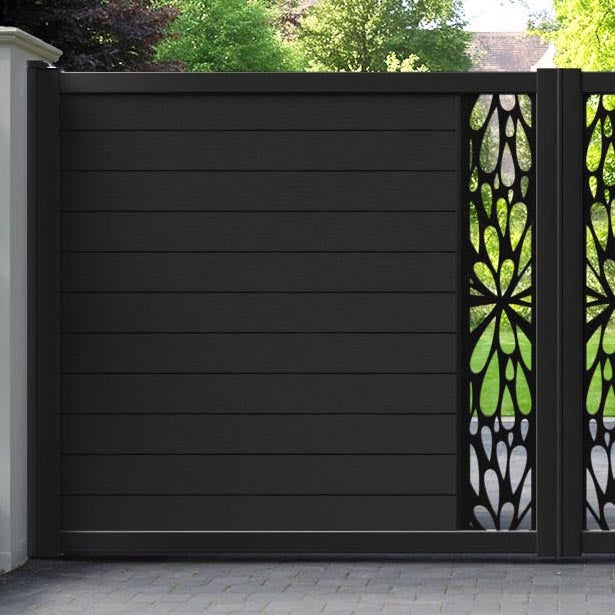 Fusion Blossom Straight Top Driveway Gate - Black - Middle Screen