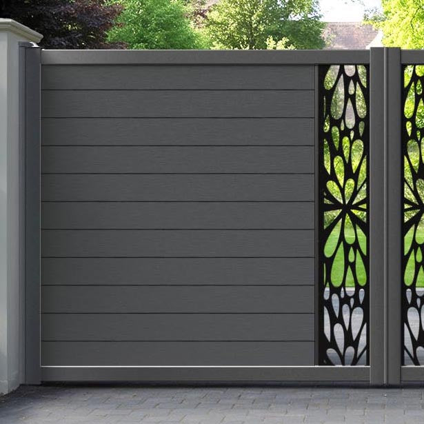 Fusion Blossom Straight Top Driveway Gate - Dark Grey - Middle Screen