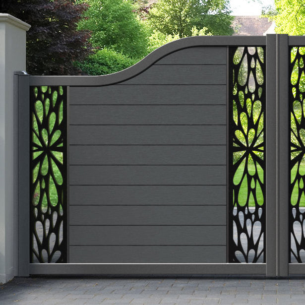Fusion Blossom Curved Top Driveway Gate - Dark Grey - Middle & End Screen