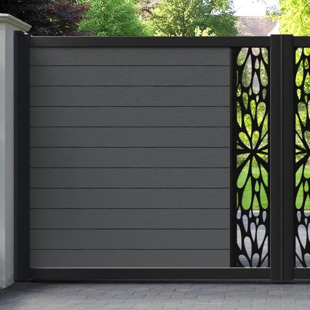 Fusion Blossom Straight Top Driveway Gate - Dark Grey - Middle Screen
