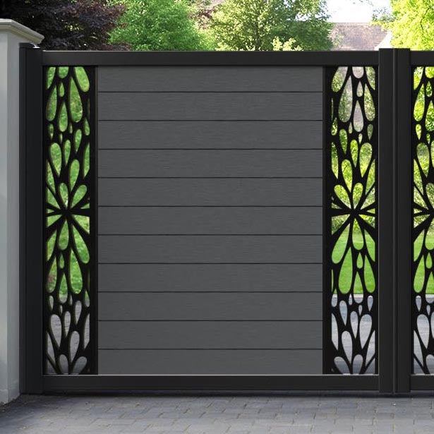 Fusion Blossom Straight Top Driveway Gate - Dark Grey - Middle & End Screen