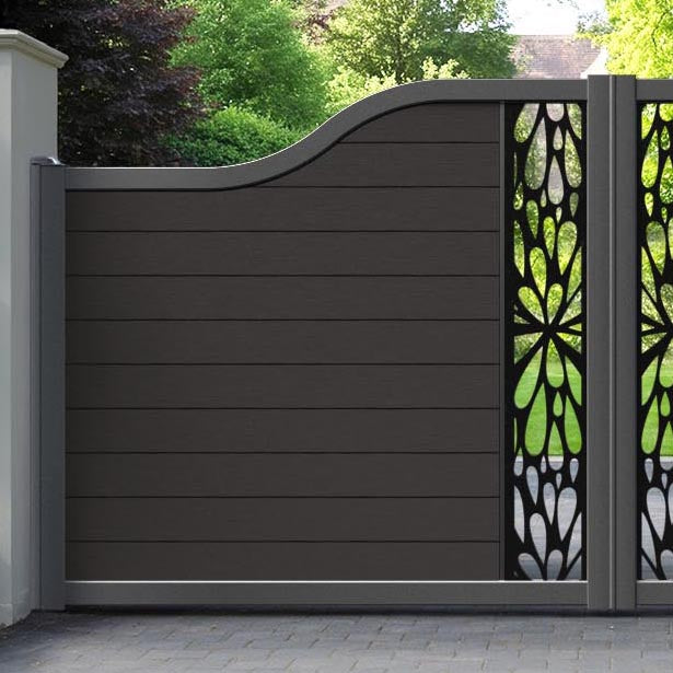 Fusion Blossom Curved Top Driveway Gate - Dark Oak - Middle Screen