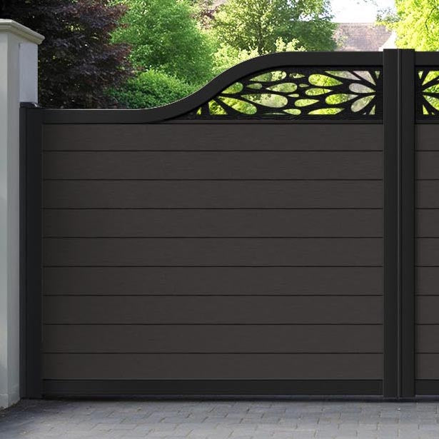Fusion Blossom Curved Top Driveway Gate - Dark Oak - Top Screen