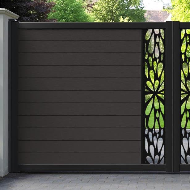 Fusion Blossom Straight Top Driveway Gate - Dark Oak - Middle Screen