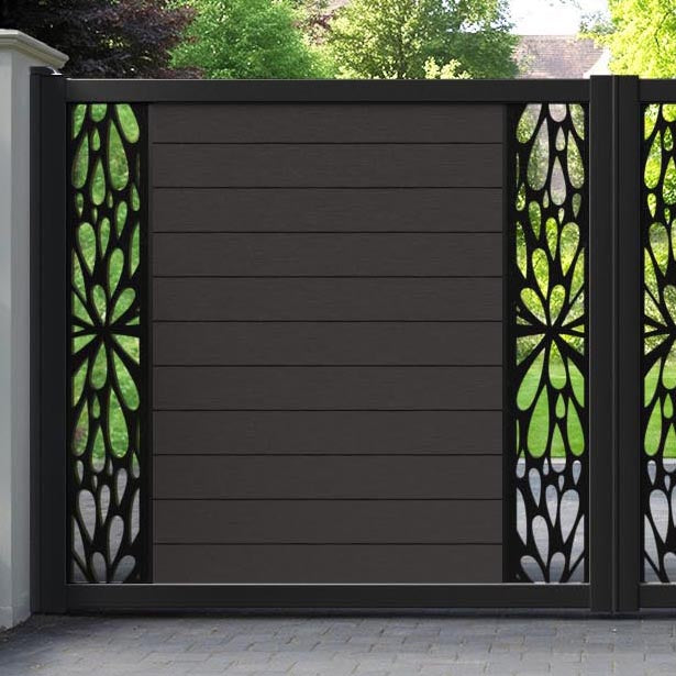 Fusion Blossom Straight Top Driveway Gate - Dark Oak - Middle & End Screen