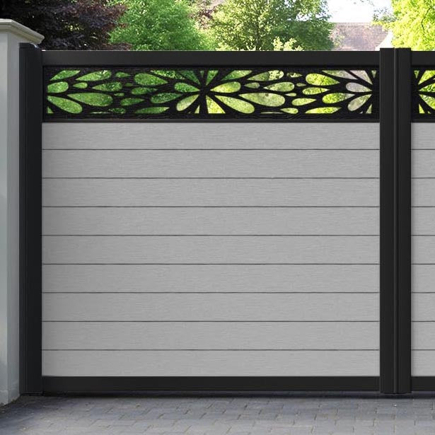 Fusion Blossom Straight Top Driveway Gate - Light Grey - Top Screen