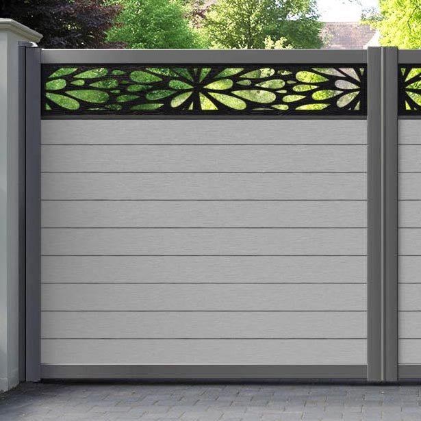 Fusion Blossom Straight Top Driveway Gate - Light Grey - Top Screen