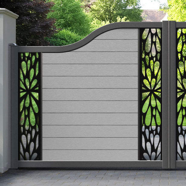 Fusion Blossom Curved Top Driveway Gate - Light Grey - Middle & End Screen