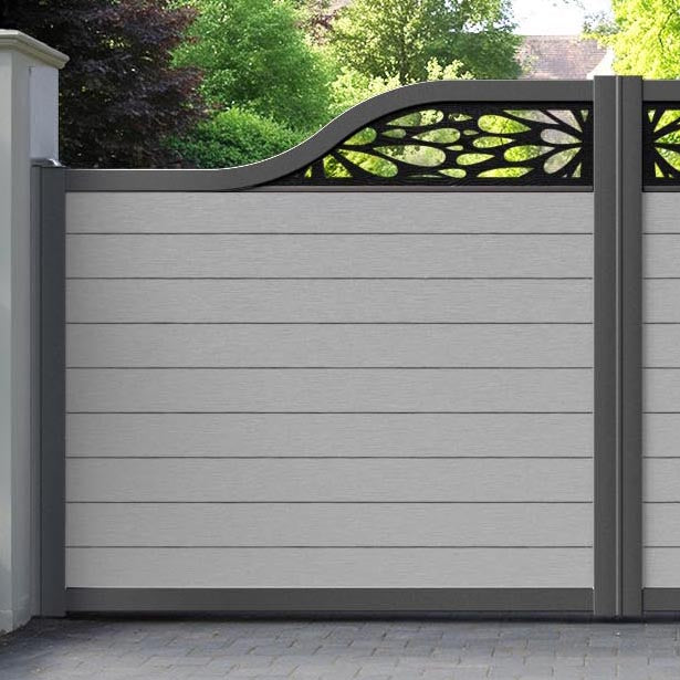 Fusion Blossom Curved Top Driveway Gate - Light Grey - Top Screen