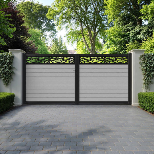 Fusion Blossom Straight Top Driveway Gate - Light Grey - Top Screen