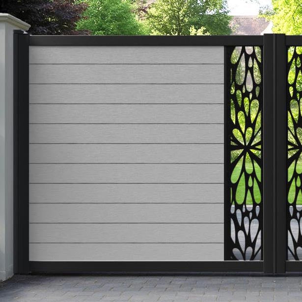Fusion Blossom Straight Top Driveway Gate - Light Grey - Middle Screen