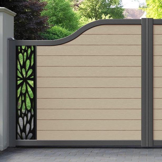 Fusion Blossom Curved Top Driveway Gate - Light Oak - End Screen