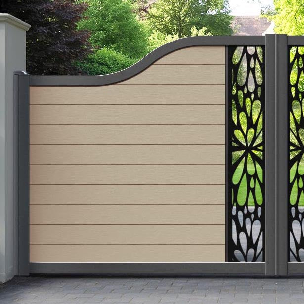 Fusion Blossom Curved Top Driveway Gate - Light Oak - Middle Screen