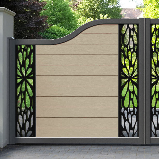 Fusion Blossom Curved Top Driveway Gate - Light Oak - Middle & End Screen