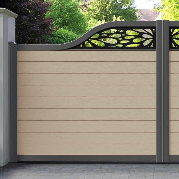 Fusion Blossom Curved Top Driveway Gate - Light Oak - Top Screen
