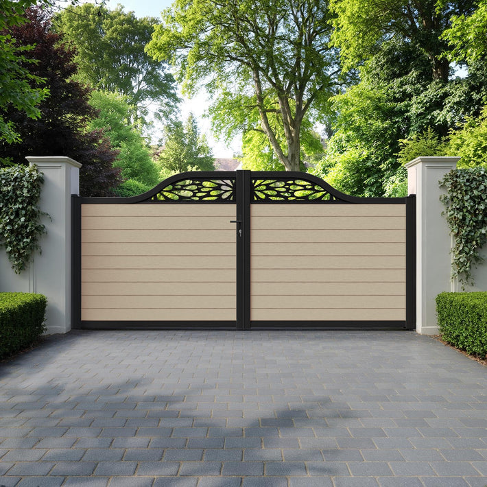 Fusion Blossom Curved Top Driveway Gate - Light Oak - Top Screen
