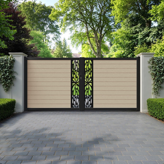 Fusion Blossom Straight Top Driveway Gate - Light Oak - Middle Screen