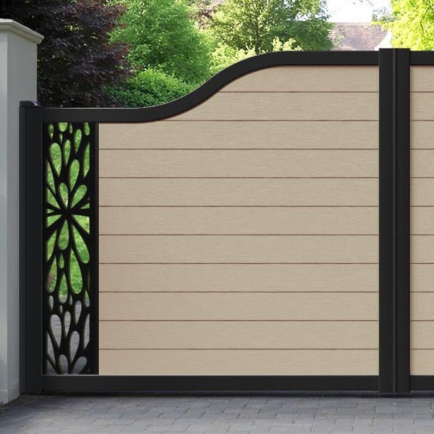 Fusion Blossom Curved Top Driveway Gate - Light Oak - End Screen