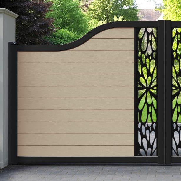 Fusion Blossom Curved Top Driveway Gate - Light Oak - Middle Screen