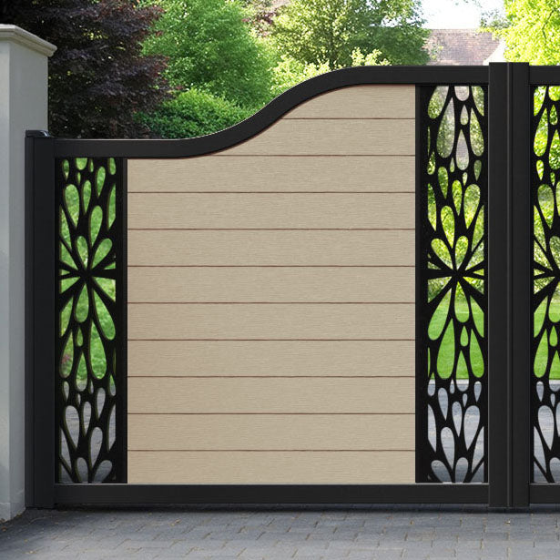 Fusion Blossom Curved Top Driveway Gate - Light Oak - Middle & End Screen