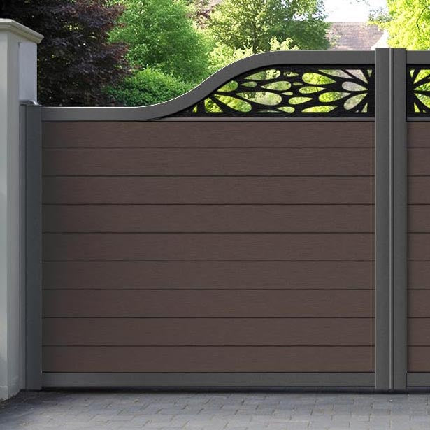 Fusion Blossom Curved Top Driveway Gate - Mid Brown - Top Screen