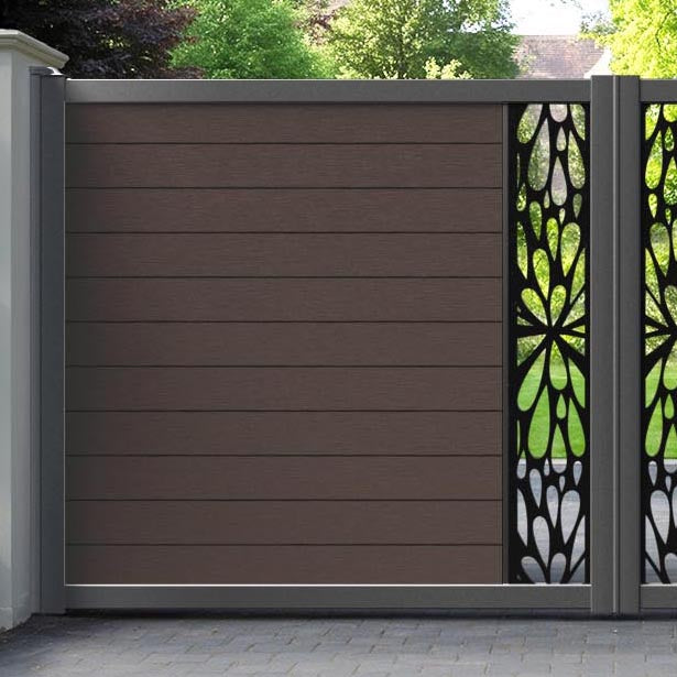 Fusion Blossom Straight Top Driveway Gate - Mid Brown - Middle Screen