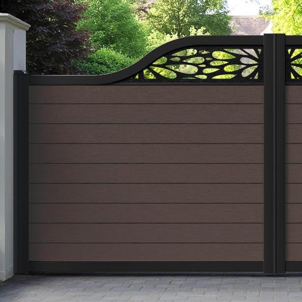 Fusion Blossom Curved Top Driveway Gate - Mid Brown - Top Screen