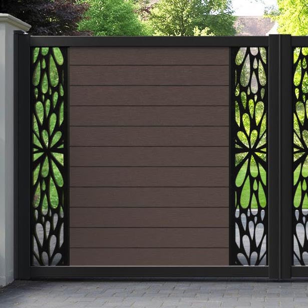 Fusion Blossom Straight Top Driveway Gate - Mid Brown - Middle & End Screen