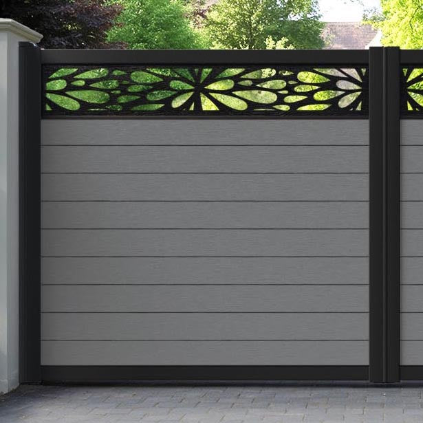 Fusion Blossom Straight Top Driveway Gate - Mid Grey - Top Screen