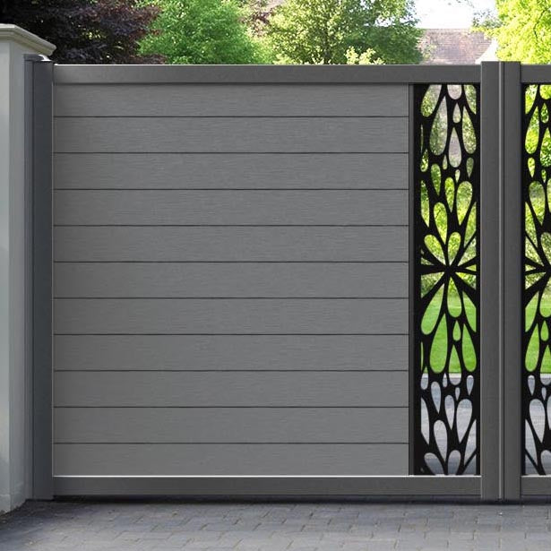 Fusion Blossom Straight Top Driveway Gate - Mid Grey - Middle Screen