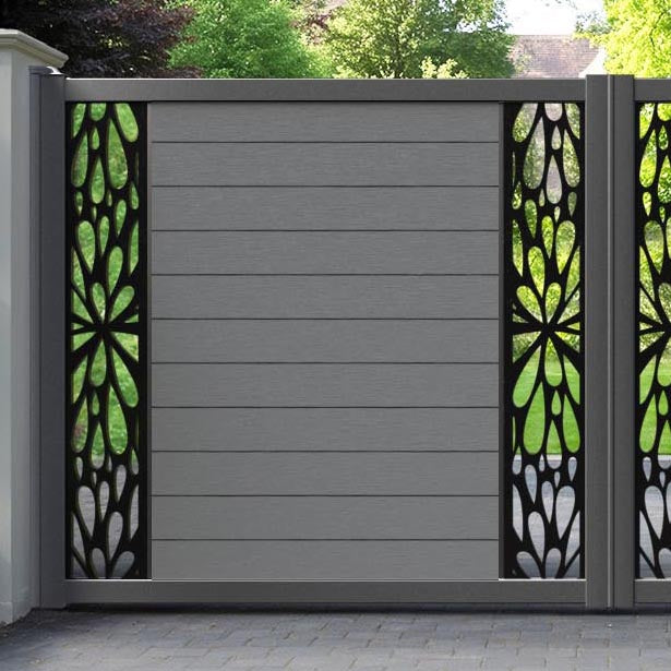 Fusion Blossom Straight Top Driveway Gate - Mid Grey - Middle & End Screen