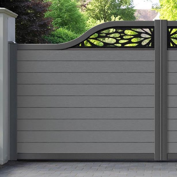 Fusion Blossom Curved Top Driveway Gate - Mid Grey - Top Screen